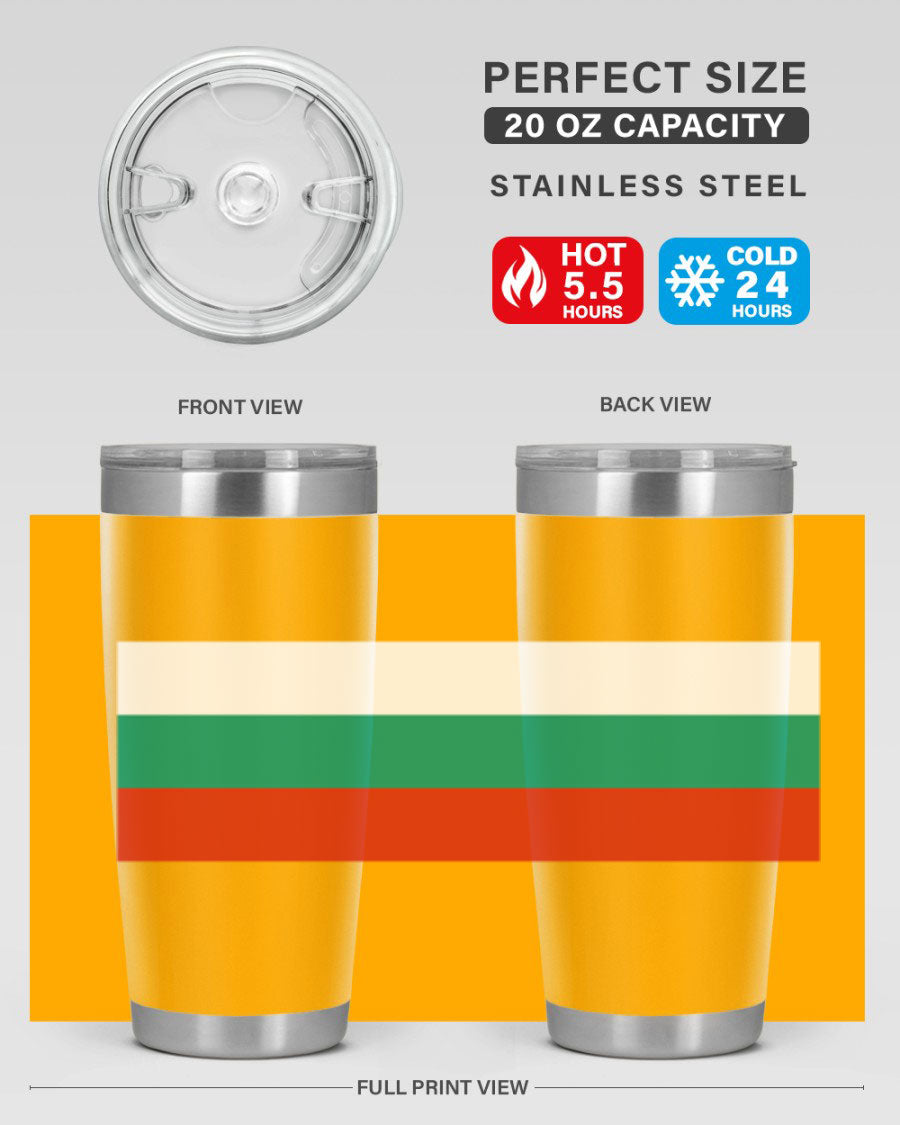 Bulgaria 172# Tumbler featuring a vibrant Bulgaria flag design, made of stainless steel with double wall vacuum insulation.