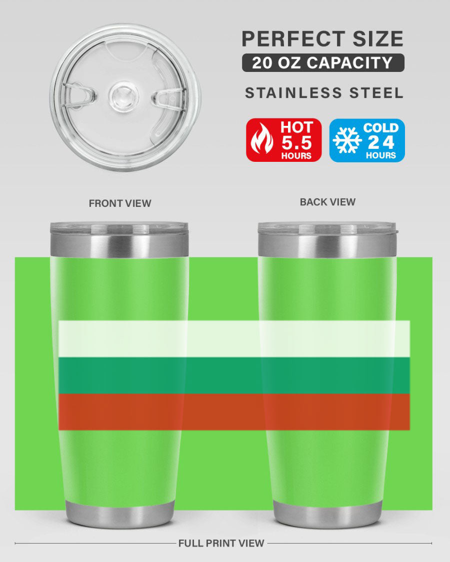 Bulgaria 172# Tumbler featuring a vibrant Bulgaria flag design, made of stainless steel with double wall vacuum insulation.