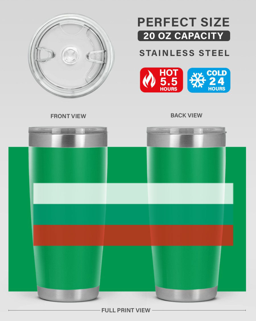 Bulgaria 172# Tumbler featuring a vibrant Bulgaria flag design, made of stainless steel with double wall vacuum insulation.