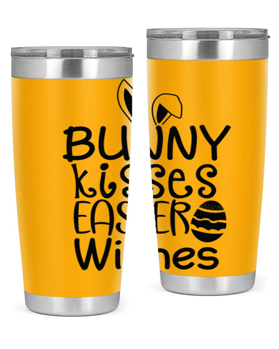 Bunny Kisses Easter Wishes tumbler featuring a whimsical design, available in 20oz and 30oz sizes, made of stainless steel.