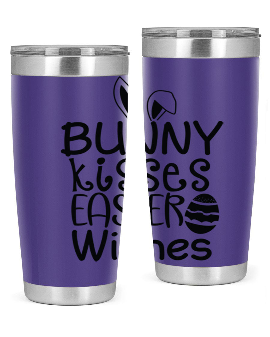 Bunny Kisses Easter Wishes tumbler featuring a whimsical design, available in 20oz and 30oz sizes, made of stainless steel.