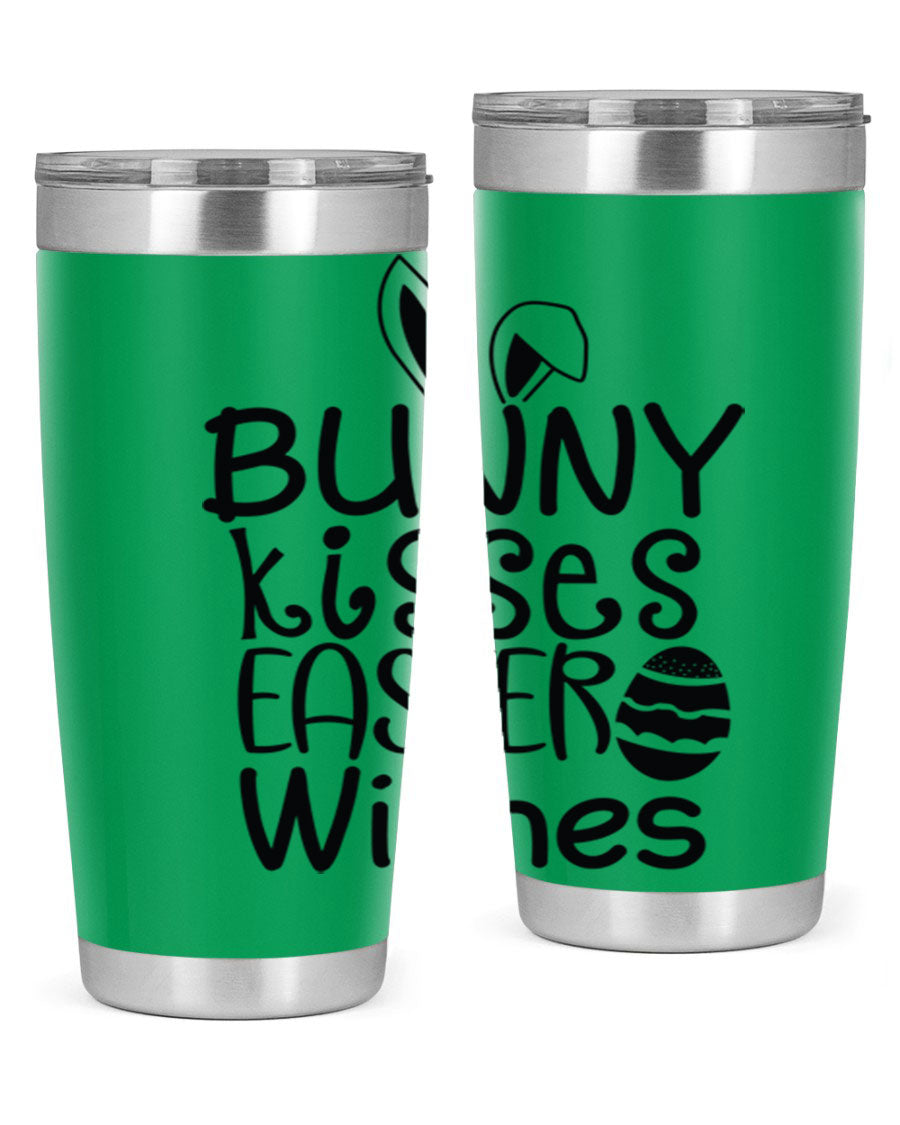 Bunny Kisses Easter Wishes tumbler featuring a whimsical design, available in 20oz and 30oz sizes, made of stainless steel.