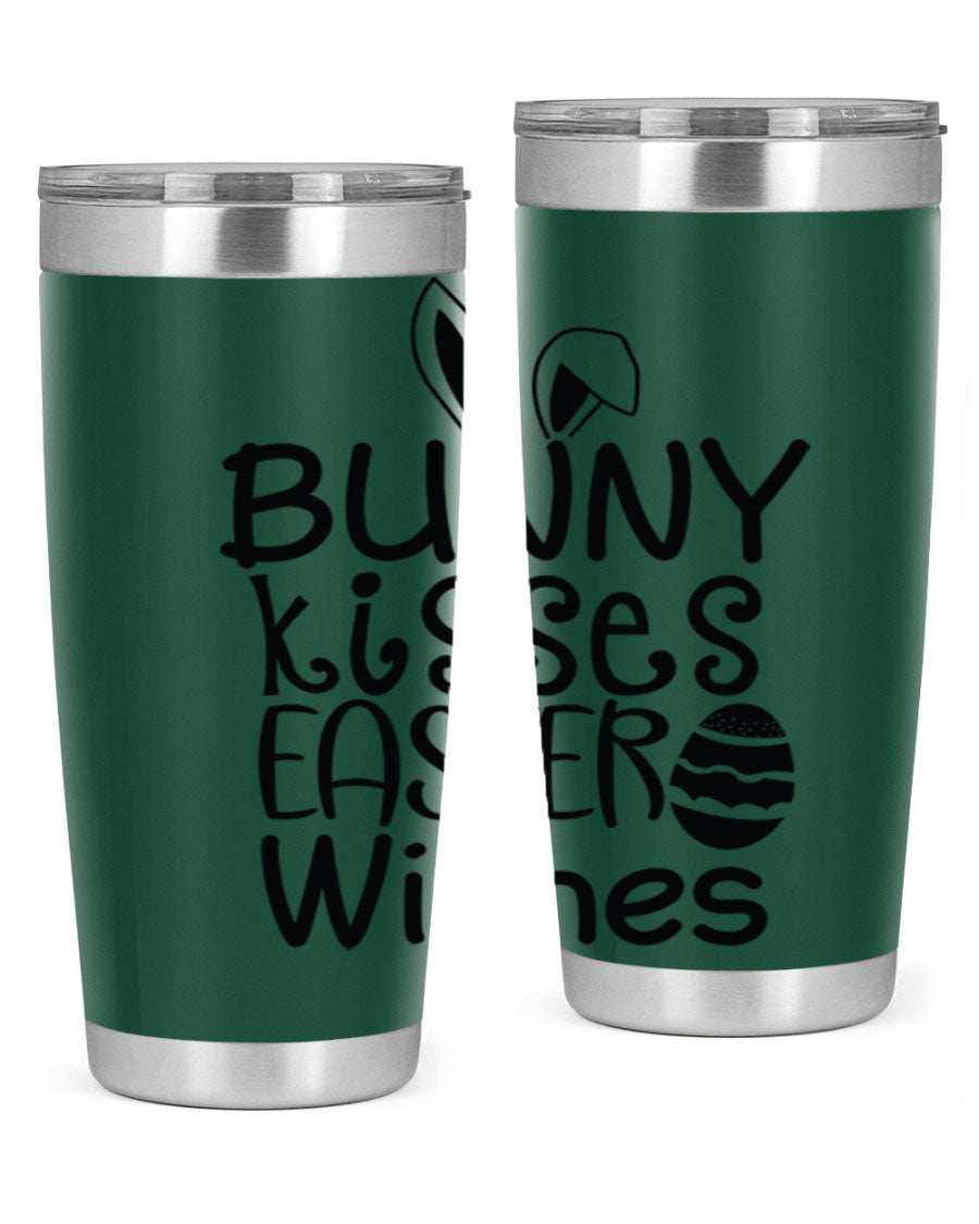 Bunny Kisses Easter Wishes tumbler featuring a whimsical design, available in 20oz and 30oz sizes, made of stainless steel.