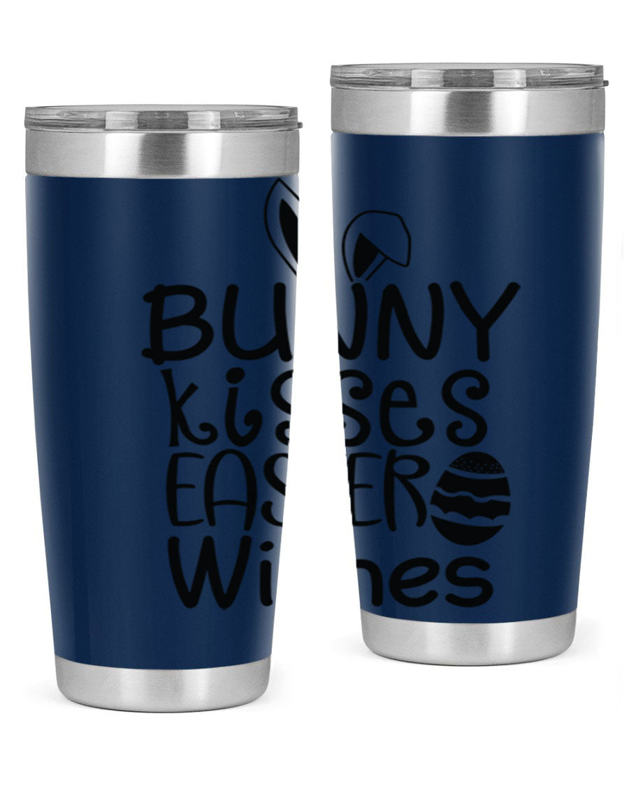 Bunny Kisses Easter Wishes tumbler featuring a whimsical design, available in 20oz and 30oz sizes, made of stainless steel.