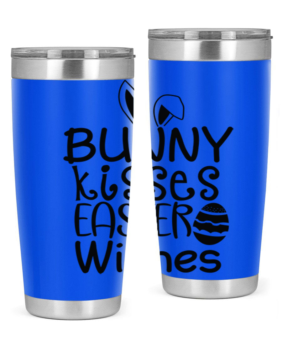 Bunny Kisses Easter Wishes tumbler featuring a whimsical design, available in 20oz and 30oz sizes, made of stainless steel.