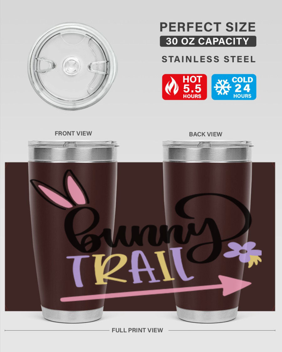 Bunny Trail 67# Easter Tumbler featuring a double wall vacuum design, perfect for hot and cold beverages.