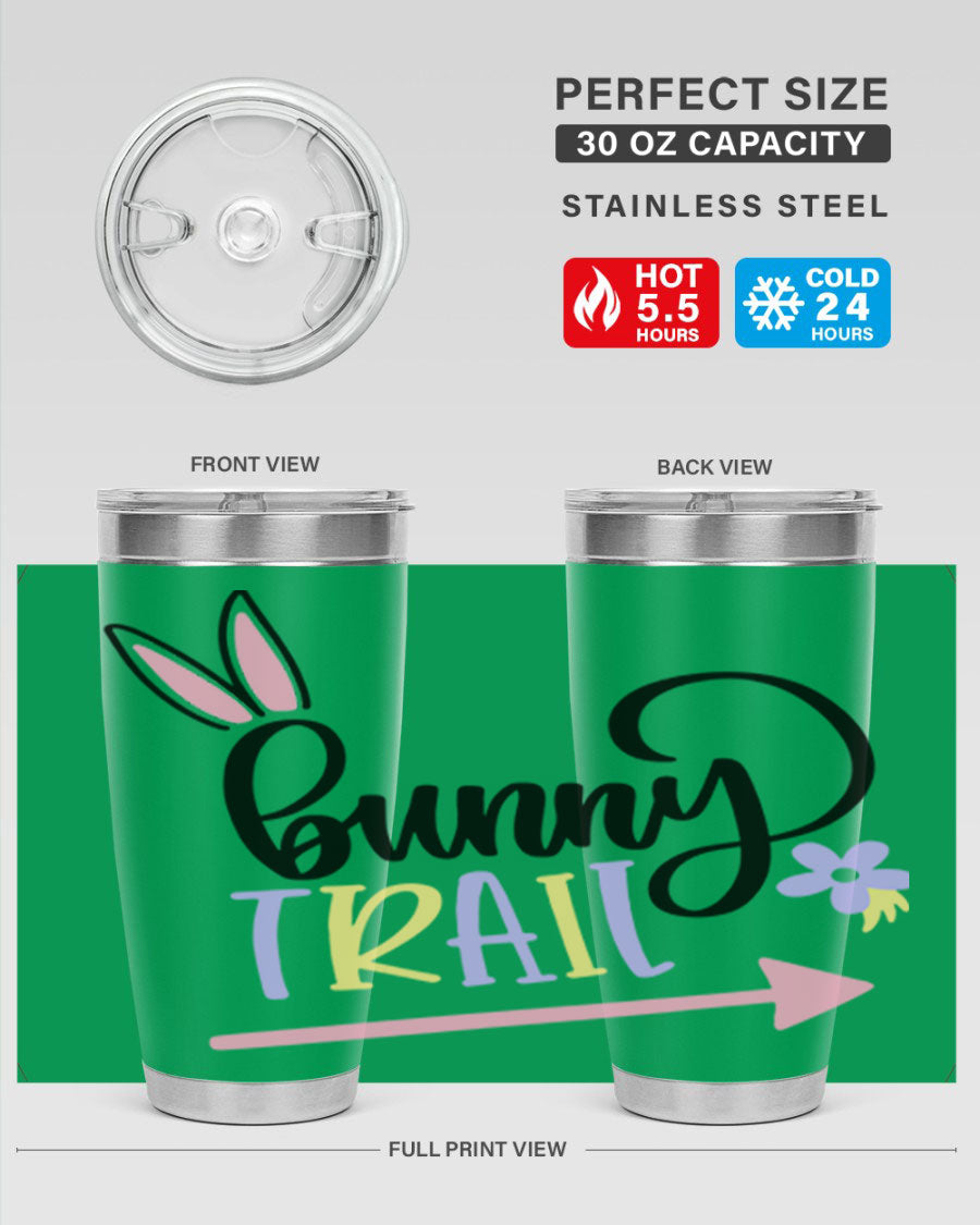 Bunny Trail 67# Easter Tumbler featuring a double wall vacuum design, perfect for hot and cold beverages.