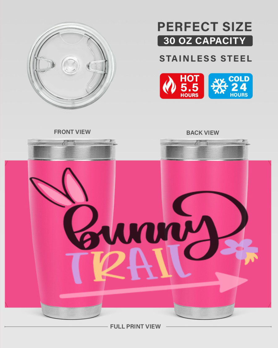 Bunny Trail 67# Easter Tumbler featuring a double wall vacuum design, perfect for hot and cold beverages.