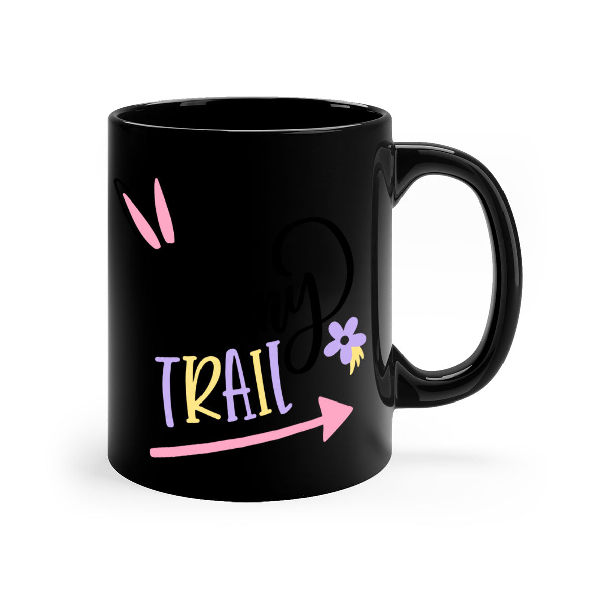 Bunny Trail 67# Easter Mug with colorful handle and glossy finish, perfect for coffee and tea.