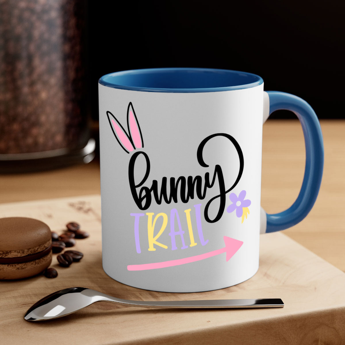 Bunny Trail 67# Easter Mug with colorful handle and glossy finish, perfect for coffee and tea.