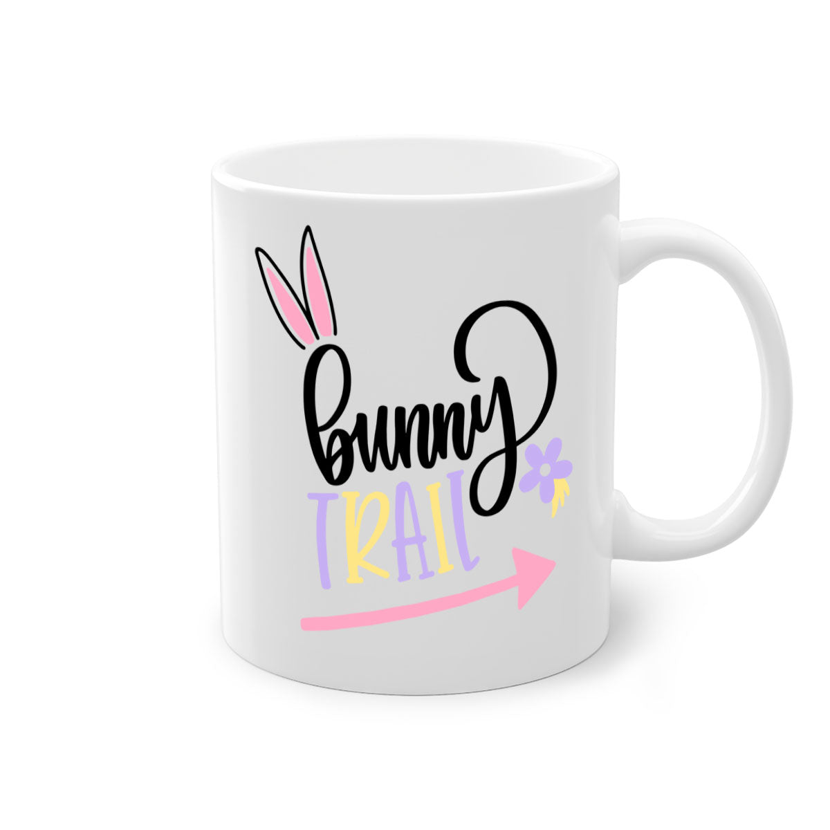 Bunny Trail 67# Easter Mug with colorful handle and glossy finish, perfect for coffee and tea.