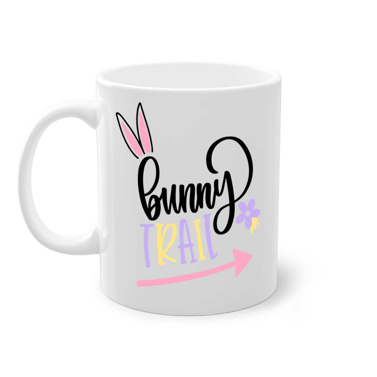 Bunny Trail 67# Easter Mug with colorful handle and glossy finish, perfect for coffee and tea.