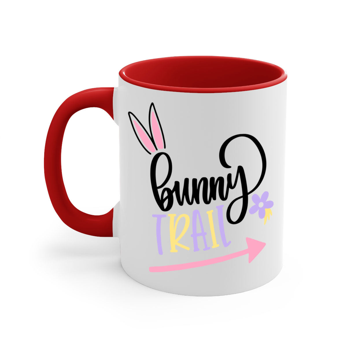 Bunny Trail 67# Easter Mug with colorful handle and glossy finish, perfect for coffee and tea.