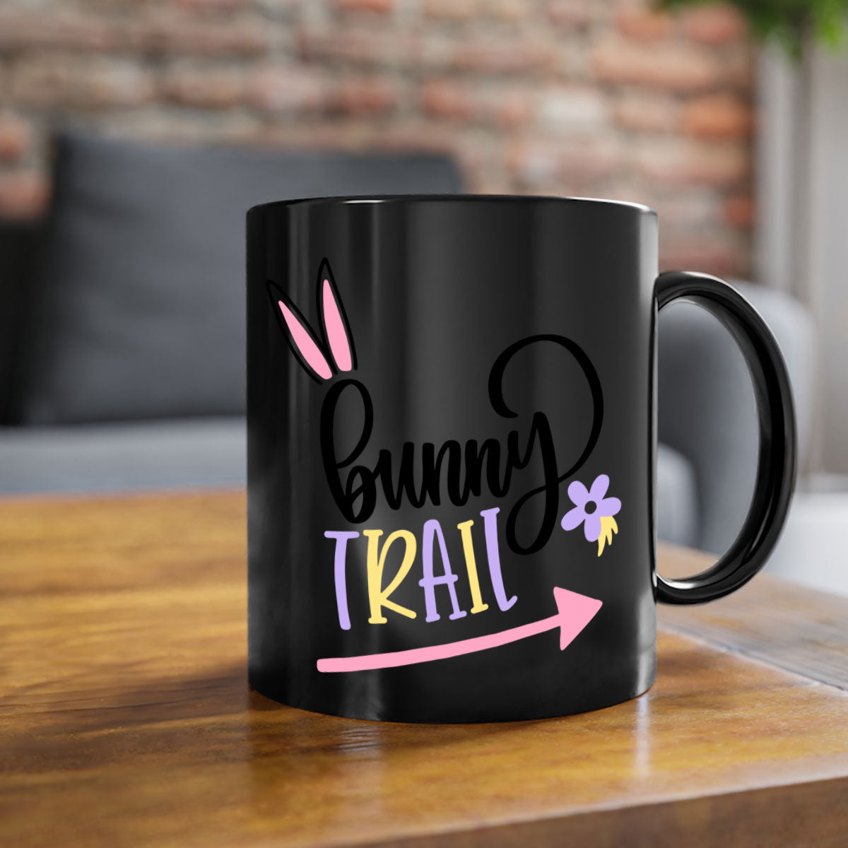 Bunny Trail 67# Easter Mug with colorful handle and glossy finish, perfect for coffee and tea.