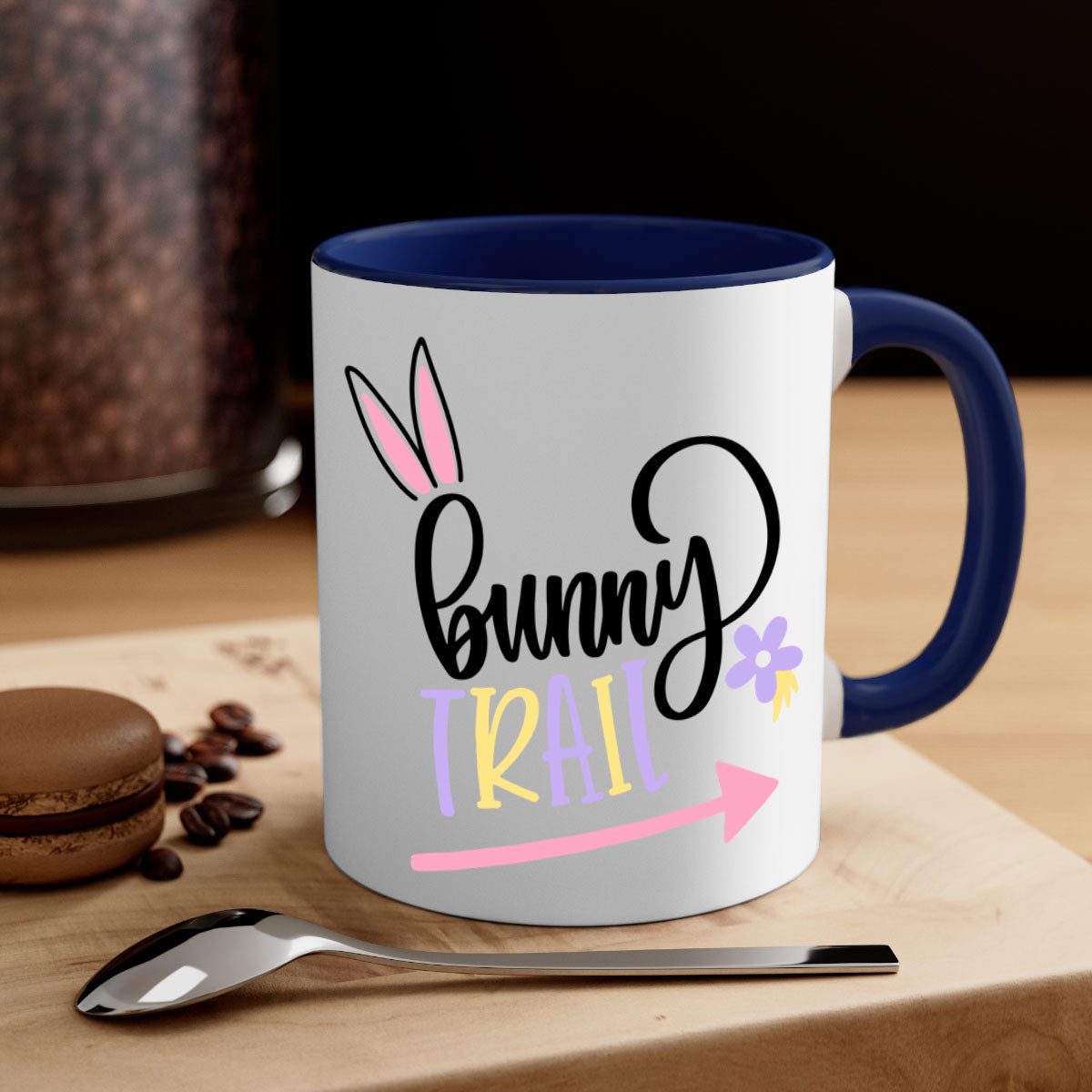 Bunny Trail 67# Easter Mug with colorful handle and glossy finish, perfect for coffee and tea.