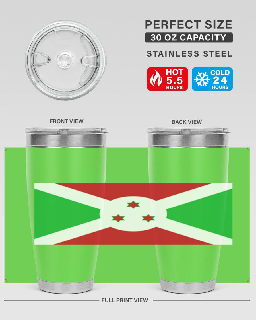 Burundi 170# Tumbler featuring a double wall vacuum stainless steel design with a vibrant flag print, ideal for hot and cold beverages.