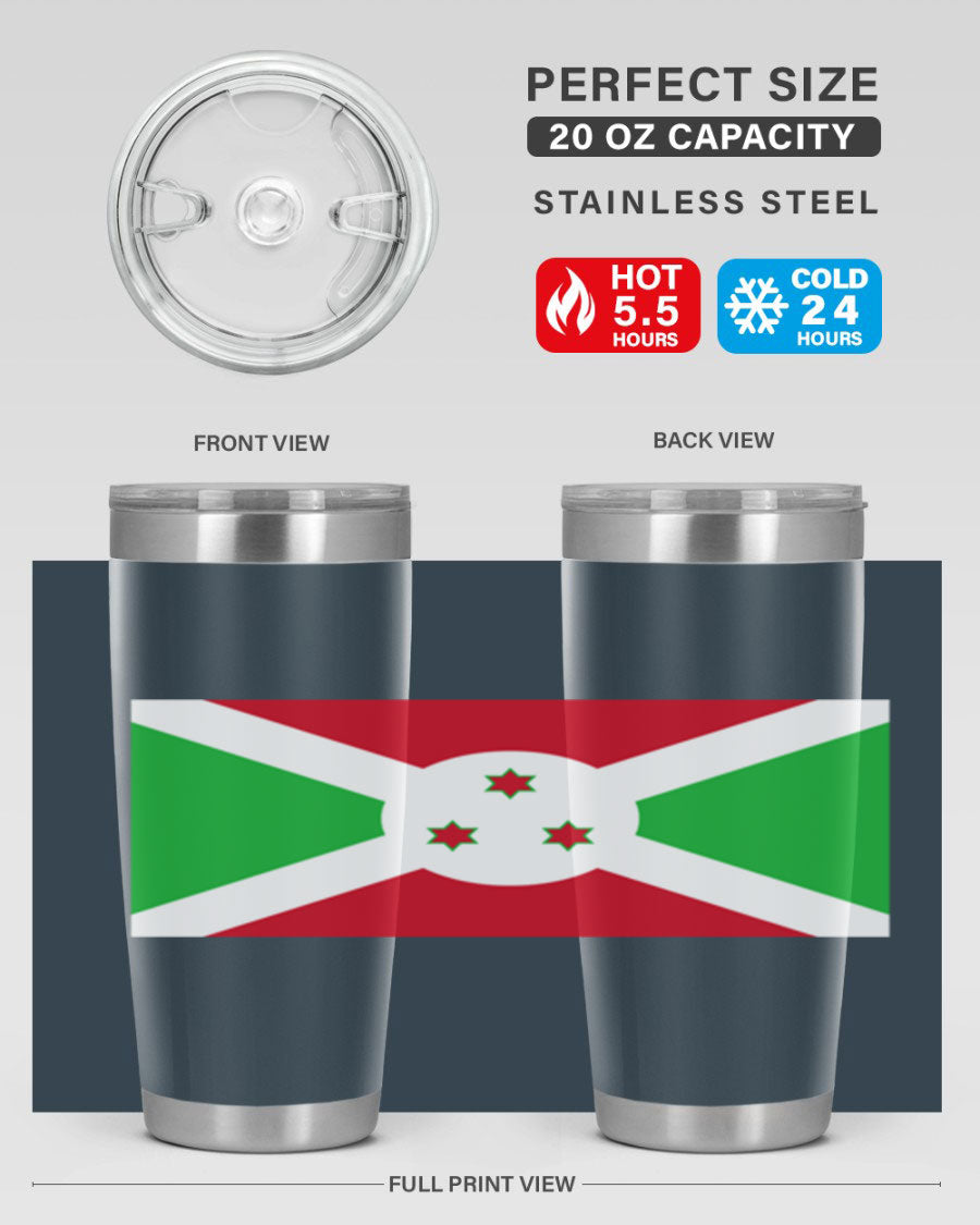 Burundi 170# Tumbler featuring a double wall vacuum stainless steel design with a vibrant flag print, ideal for hot and cold beverages.