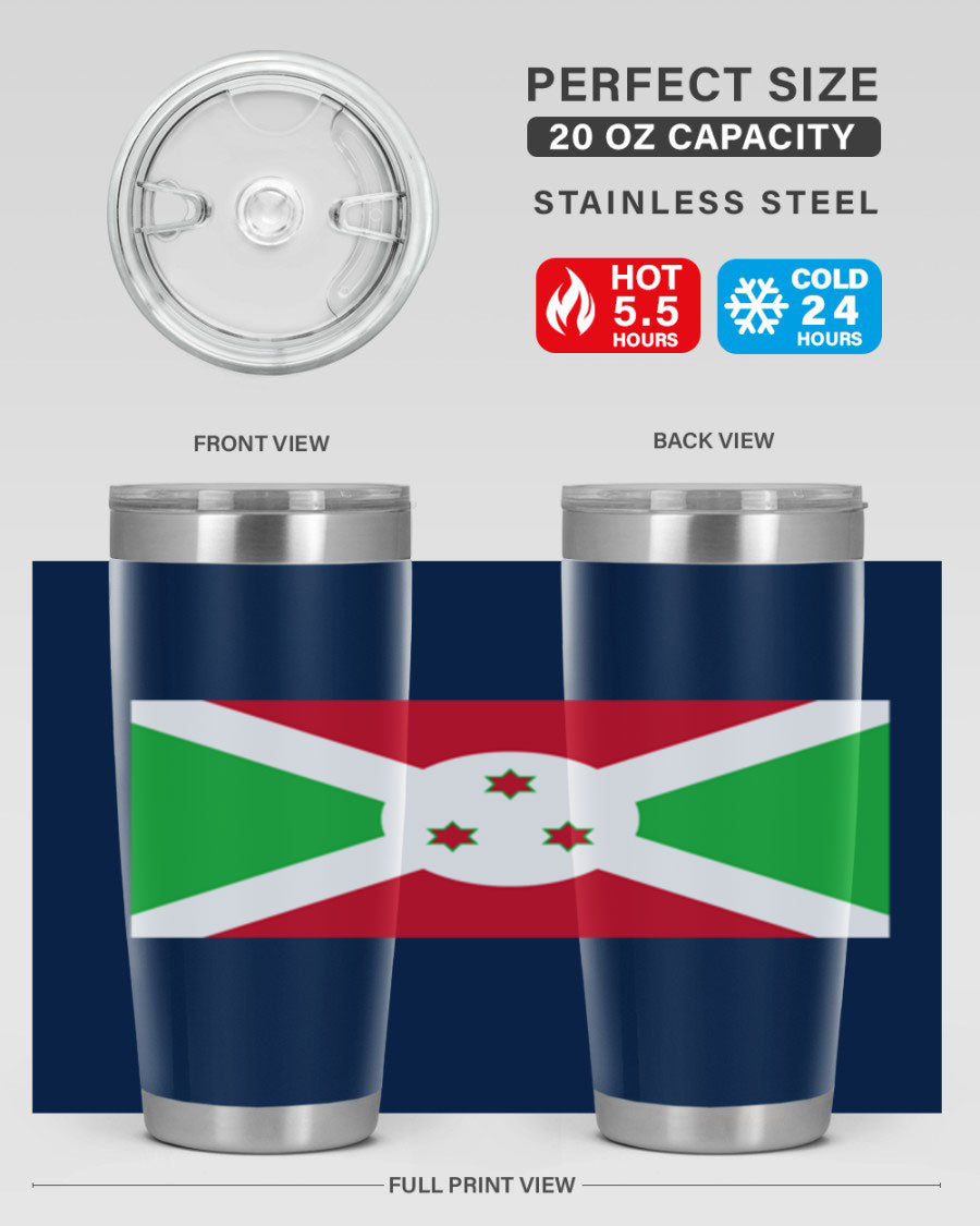 Burundi 170# Tumbler featuring a double wall vacuum stainless steel design with a vibrant flag print, ideal for hot and cold beverages.