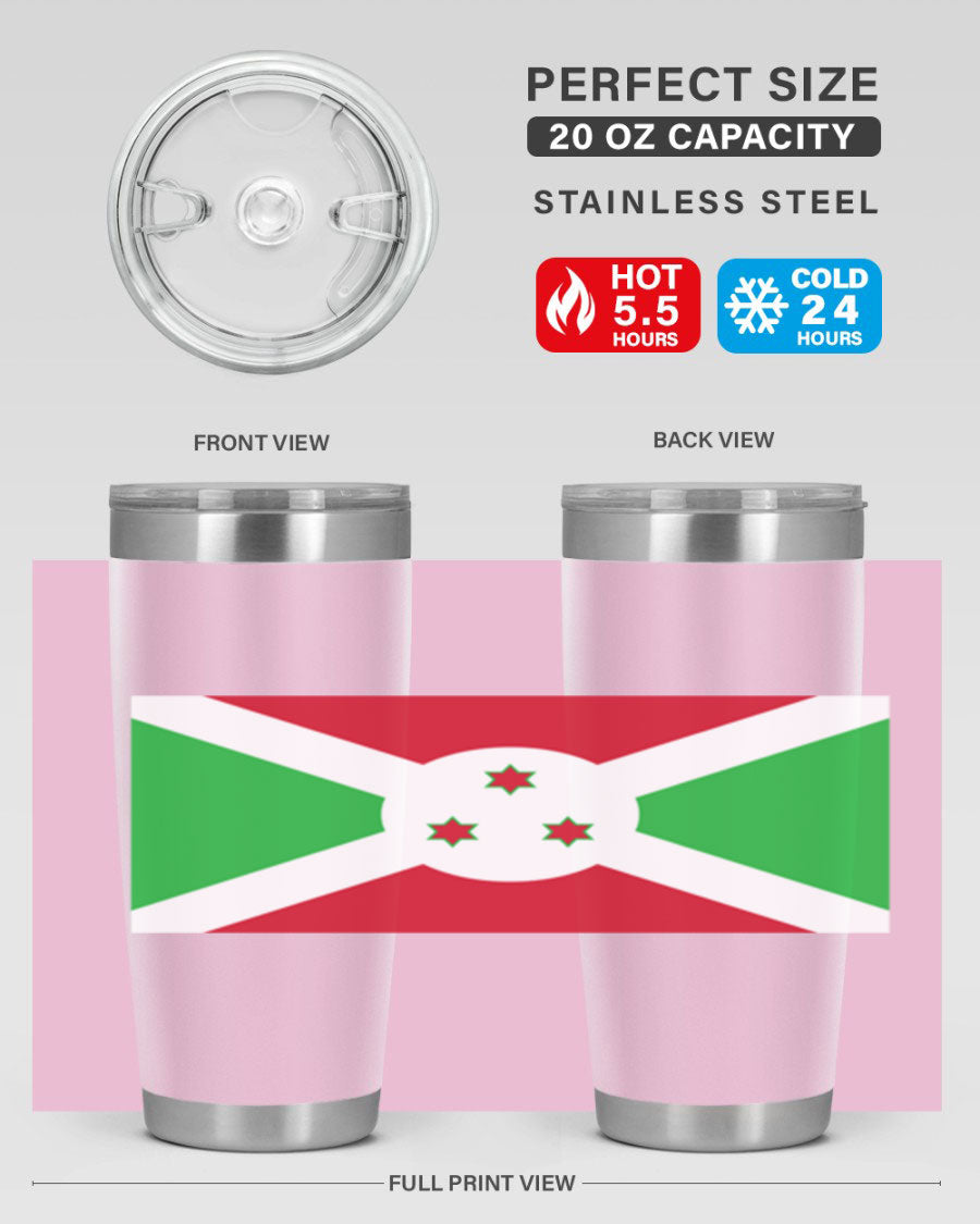 Burundi 170# Tumbler featuring a double wall vacuum stainless steel design with a vibrant flag print, ideal for hot and cold beverages.