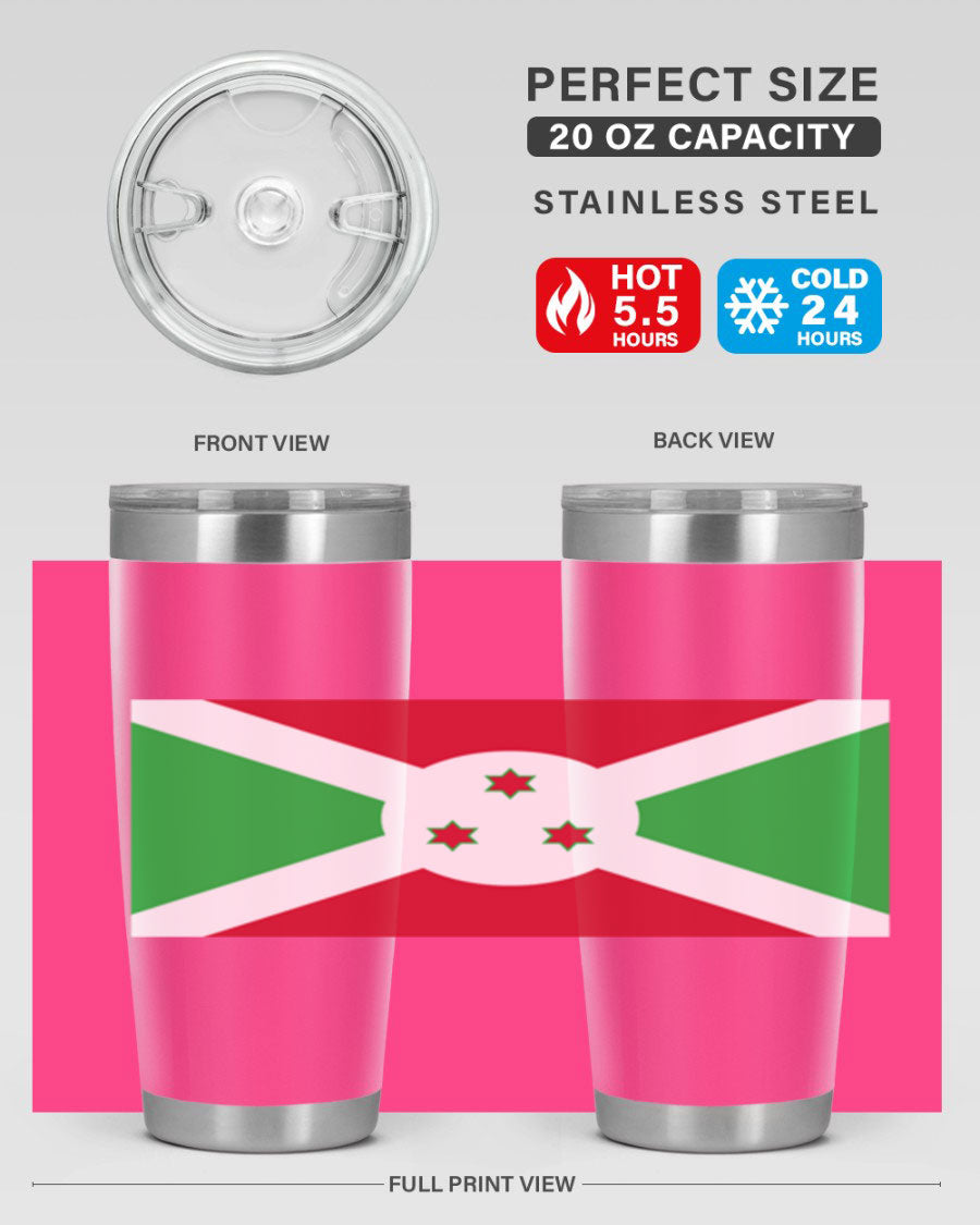 Burundi 170# Tumbler featuring a double wall vacuum stainless steel design with a vibrant flag print, ideal for hot and cold beverages.