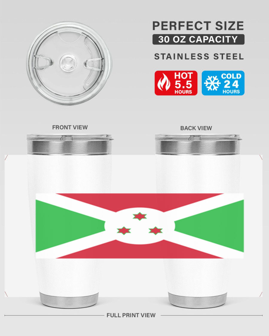 Burundi 170# Tumbler featuring a double wall vacuum stainless steel design with a vibrant flag print, ideal for hot and cold beverages.