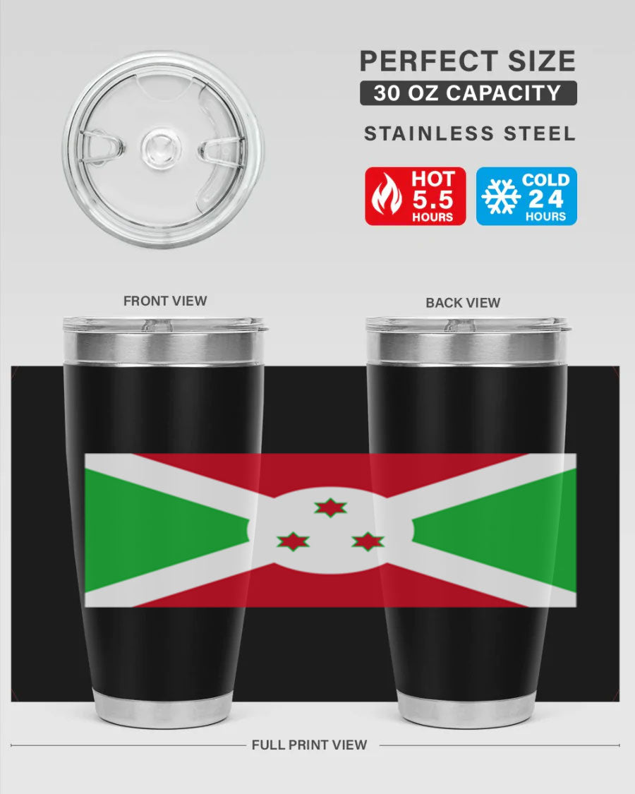 Burundi 170# Tumbler featuring a double wall vacuum stainless steel design with a vibrant flag print, ideal for hot and cold beverages.