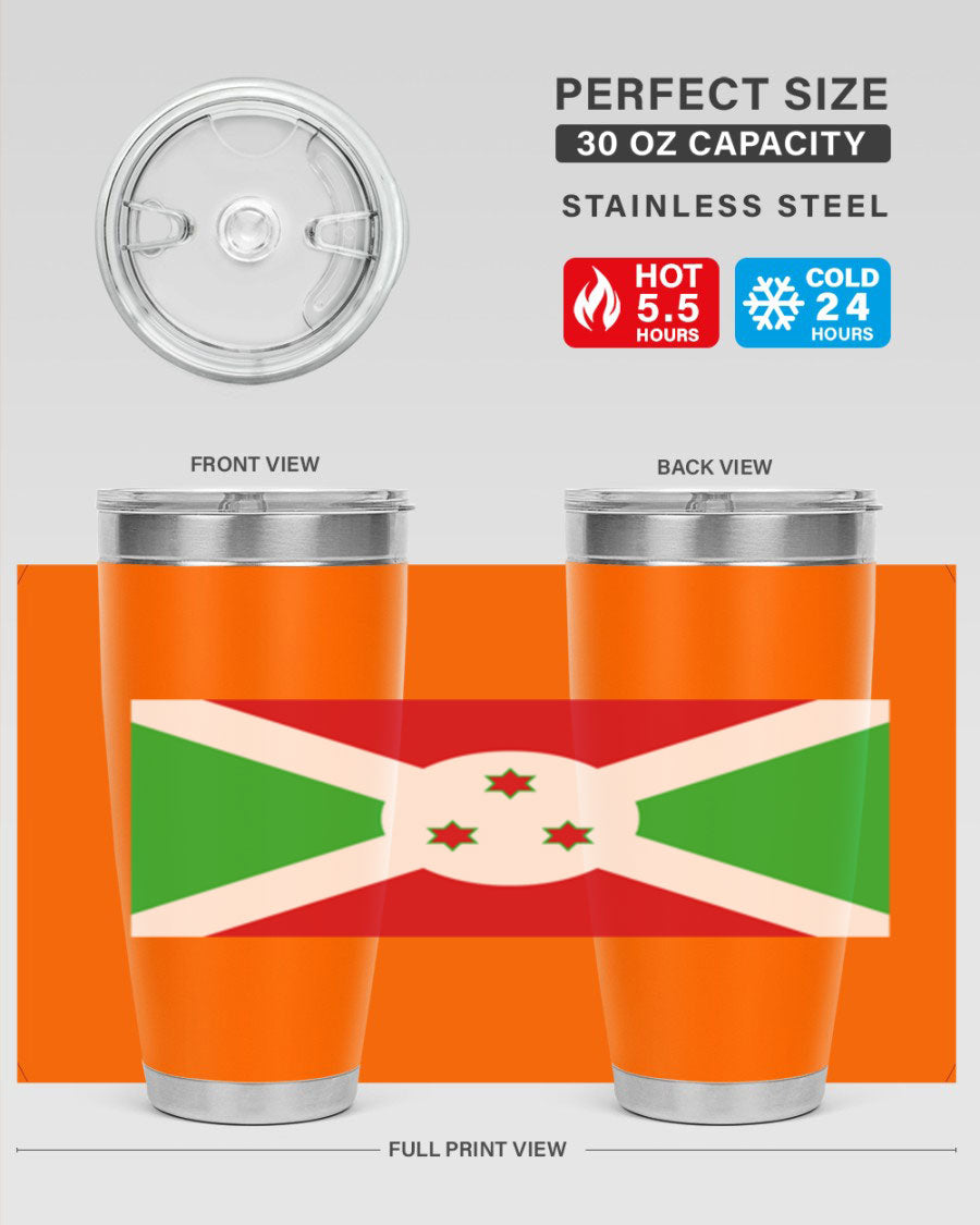 Burundi 170# Tumbler featuring a double wall vacuum stainless steel design with a vibrant flag print, ideal for hot and cold beverages.