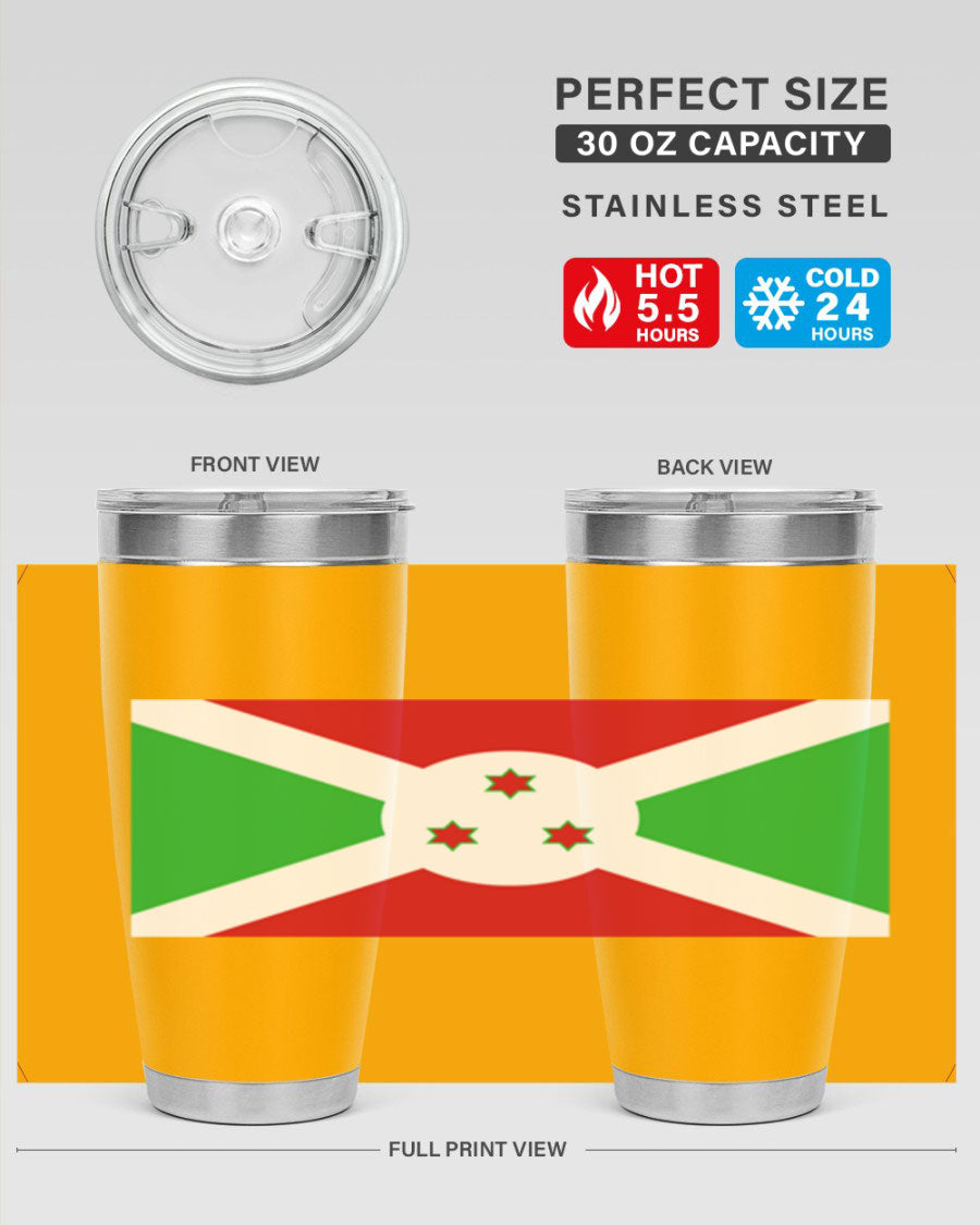 Burundi 170# Tumbler featuring a double wall vacuum stainless steel design with a vibrant flag print, ideal for hot and cold beverages.