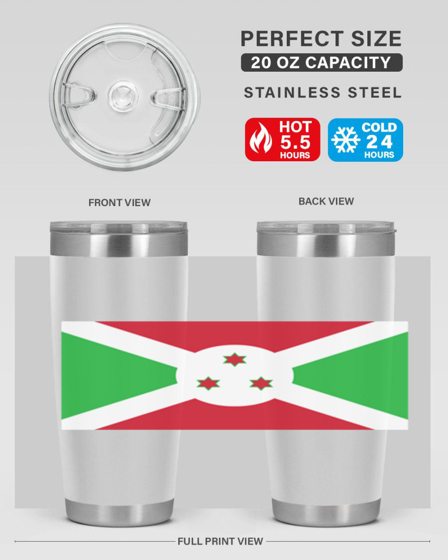 Burundi 170# Tumbler featuring a double wall vacuum stainless steel design with a vibrant flag print, ideal for hot and cold beverages.