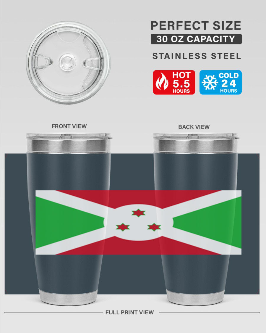 Burundi 170# Tumbler featuring a double wall vacuum stainless steel design with a vibrant flag print, ideal for hot and cold beverages.