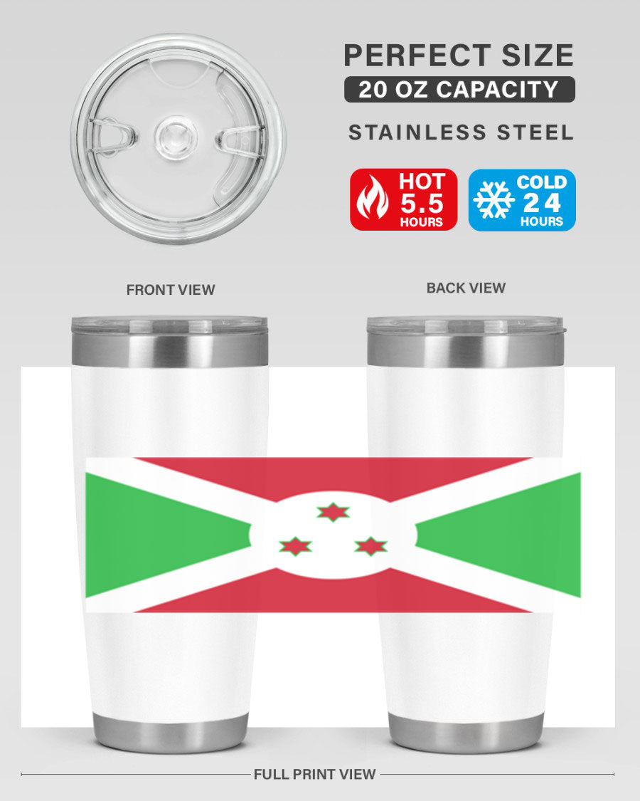 Burundi 170# Tumbler featuring a double wall vacuum stainless steel design with a vibrant flag print, ideal for hot and cold beverages.