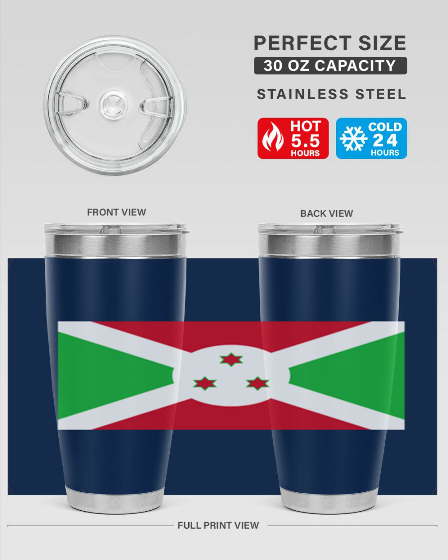 Burundi 170# Tumbler featuring a double wall vacuum stainless steel design with a vibrant flag print, ideal for hot and cold beverages.