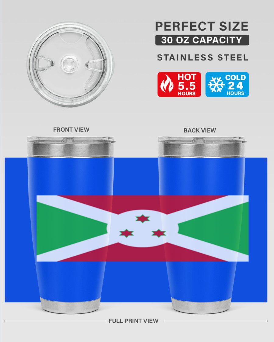 Burundi 170# Tumbler featuring a double wall vacuum stainless steel design with a vibrant flag print, ideal for hot and cold beverages.