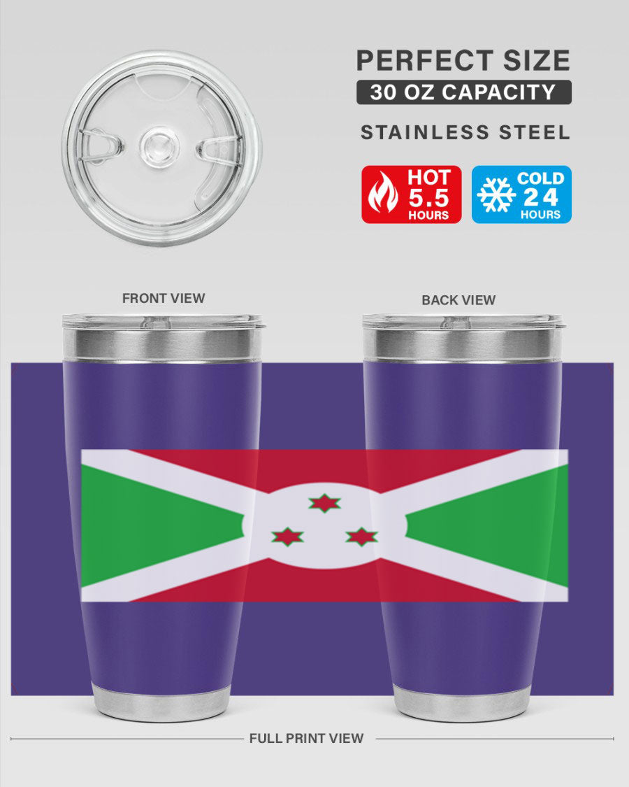 Burundi 170# Tumbler featuring a double wall vacuum stainless steel design with a vibrant flag print, ideal for hot and cold beverages.