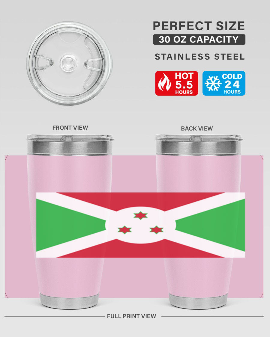 Burundi 170# Tumbler featuring a double wall vacuum stainless steel design with a vibrant flag print, ideal for hot and cold beverages.