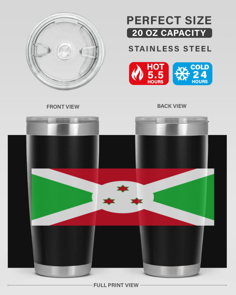 Burundi 170# Tumbler featuring a double wall vacuum stainless steel design with a vibrant flag print, ideal for hot and cold beverages.