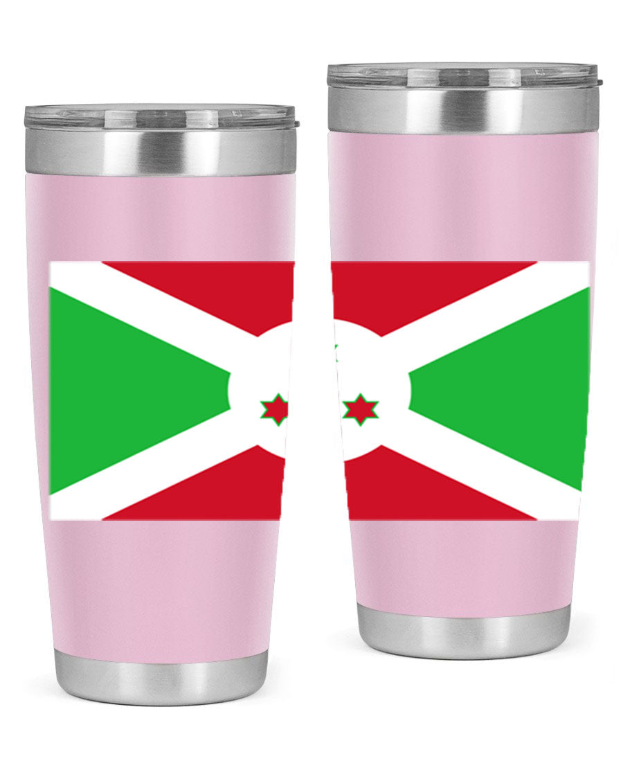 Burundi 170# Tumbler featuring a double wall vacuum stainless steel design with a vibrant flag print, ideal for hot and cold beverages.