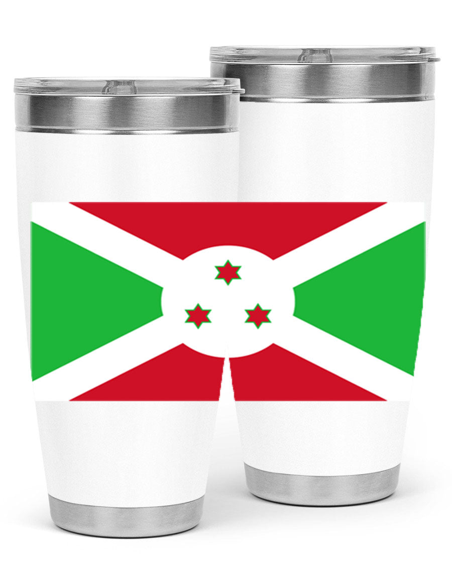 Burundi 170# Tumbler featuring a double wall vacuum stainless steel design with a vibrant flag print, ideal for hot and cold beverages.