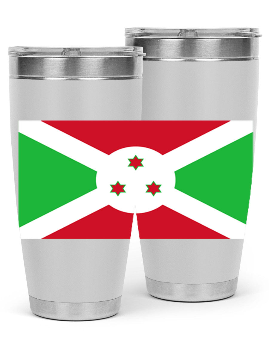 Burundi 170# Tumbler featuring a double wall vacuum stainless steel design with a vibrant flag print, ideal for hot and cold beverages.