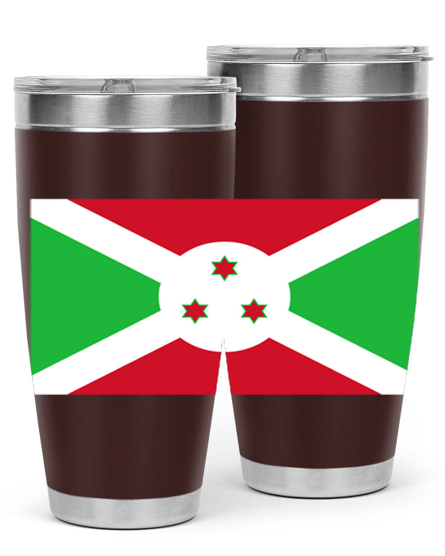 Burundi 170# Tumbler featuring a double wall vacuum stainless steel design with a vibrant flag print, ideal for hot and cold beverages.