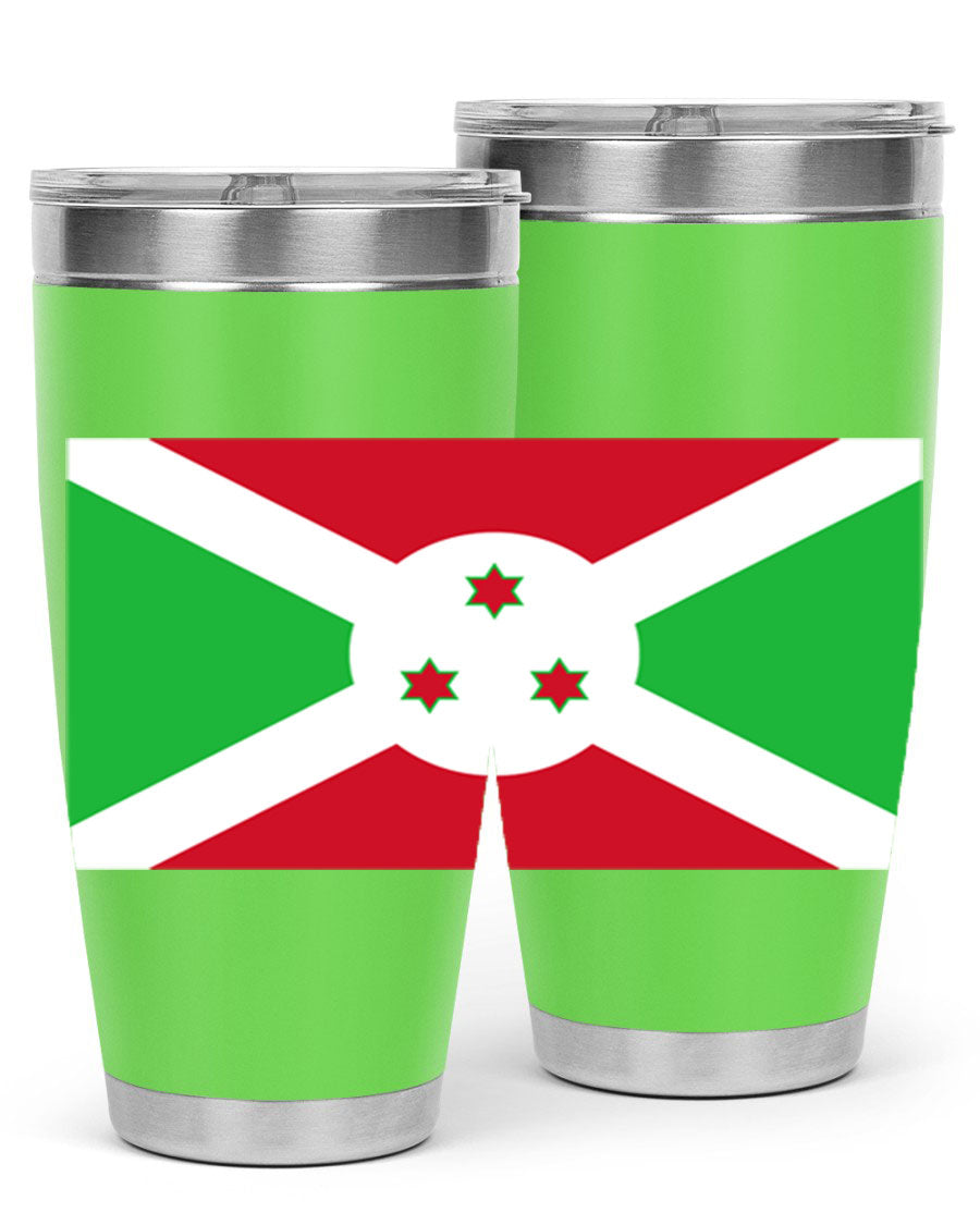 Burundi 170# Tumbler featuring a double wall vacuum stainless steel design with a vibrant flag print, ideal for hot and cold beverages.