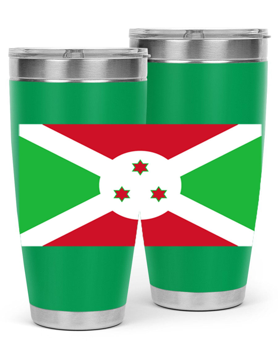 Burundi 170# Tumbler featuring a double wall vacuum stainless steel design with a vibrant flag print, ideal for hot and cold beverages.