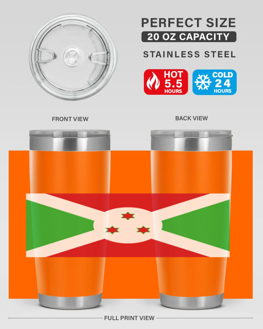 Burundi 170# Tumbler featuring a double wall vacuum stainless steel design with a vibrant flag print, ideal for hot and cold beverages.