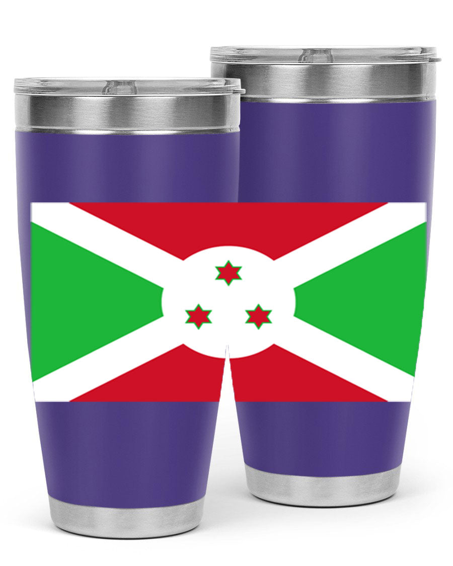 Burundi 170# Tumbler featuring a double wall vacuum stainless steel design with a vibrant flag print, ideal for hot and cold beverages.