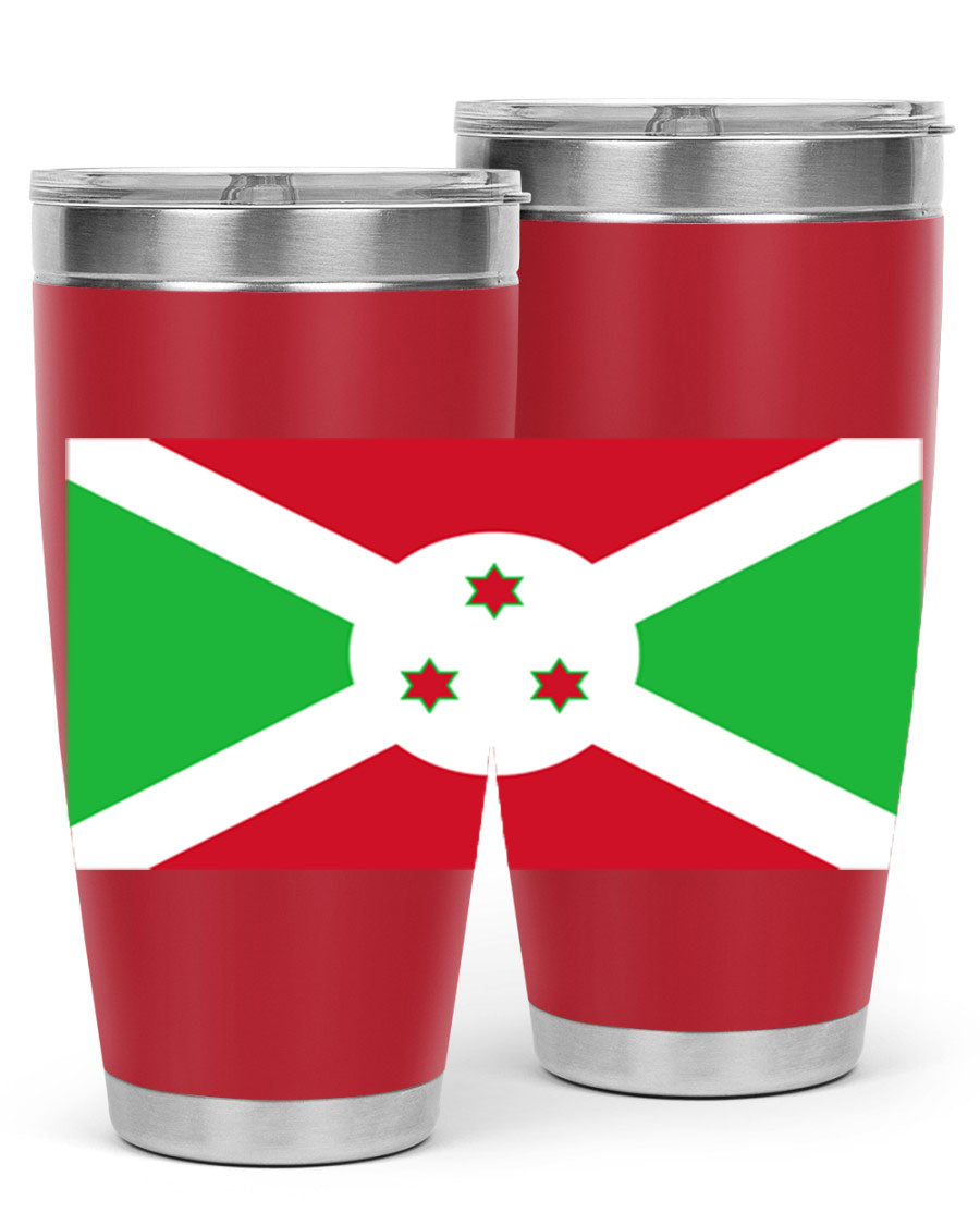 Burundi 170# Tumbler featuring a double wall vacuum stainless steel design with a vibrant flag print, ideal for hot and cold beverages.