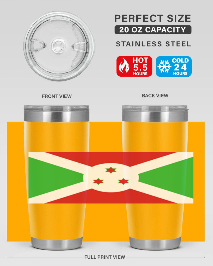 Burundi 170# Tumbler featuring a double wall vacuum stainless steel design with a vibrant flag print, ideal for hot and cold beverages.