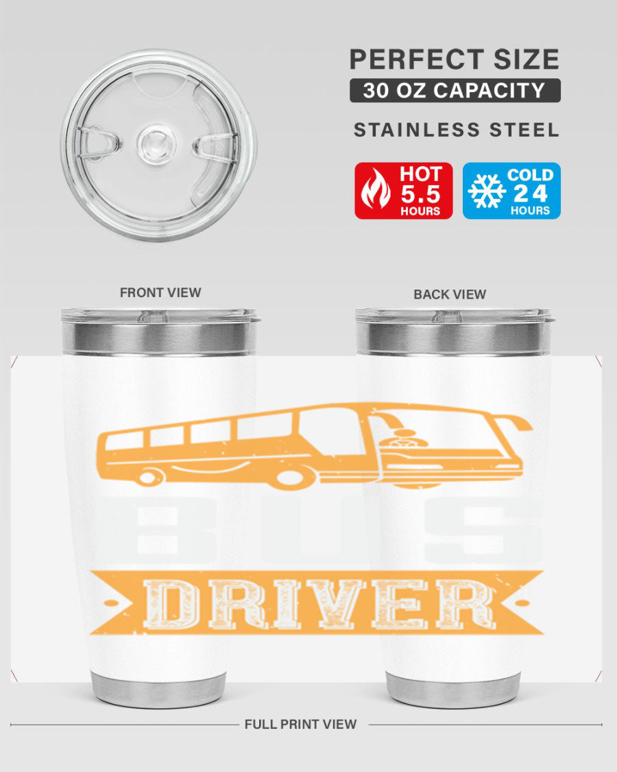 Bus driver Style 40# tumbler, a 20oz double wall vacuum stainless steel tumbler with a drink-thru lid, perfect for hot and cold beverages.