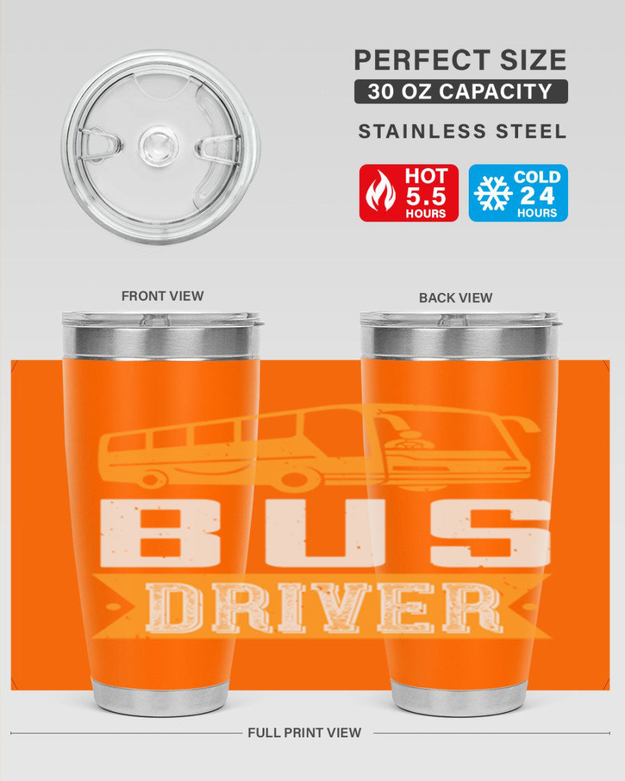 Bus driver Style 40# tumbler, a 20oz double wall vacuum stainless steel tumbler with a drink-thru lid, perfect for hot and cold beverages.