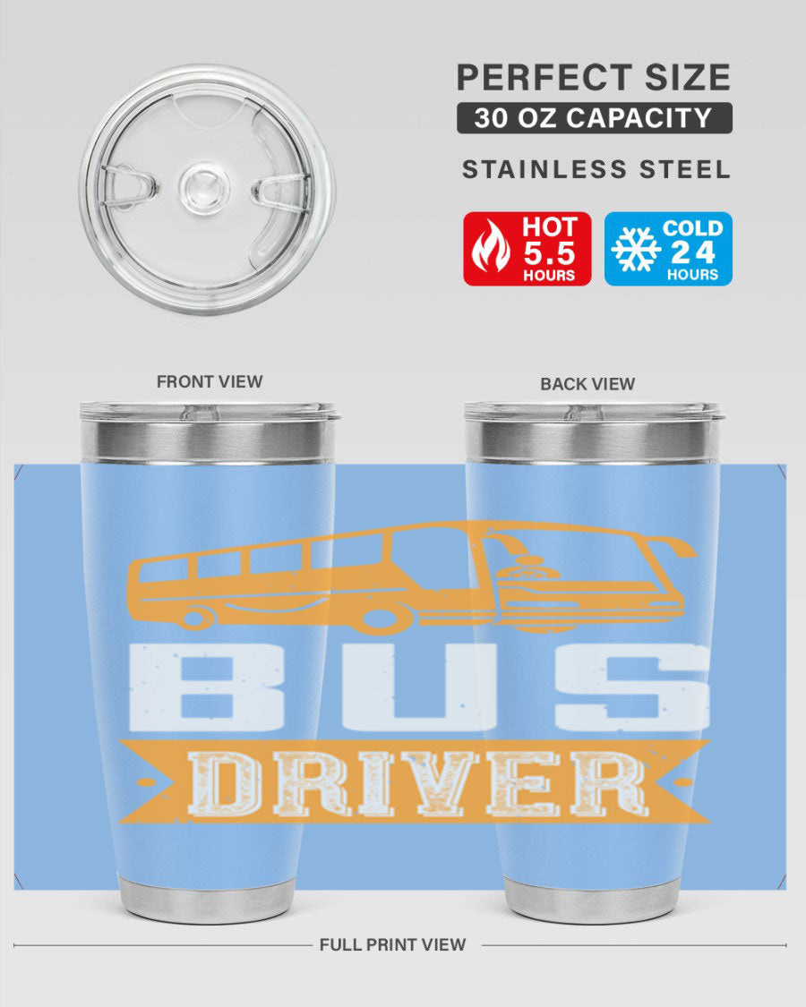 Bus driver Style 40# tumbler, a 20oz double wall vacuum stainless steel tumbler with a drink-thru lid, perfect for hot and cold beverages.