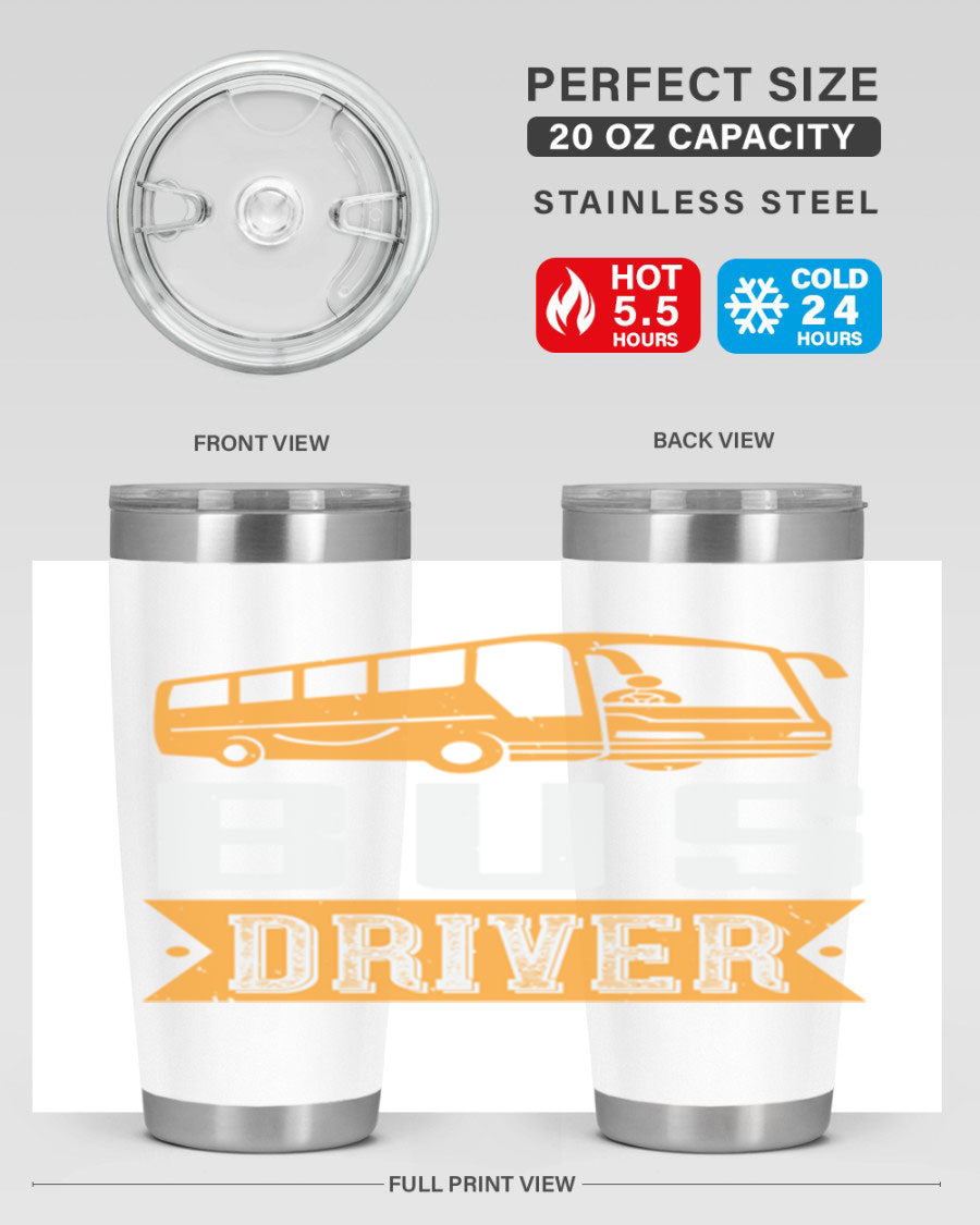 Bus driver Style 40# tumbler, a 20oz double wall vacuum stainless steel tumbler with a drink-thru lid, perfect for hot and cold beverages.